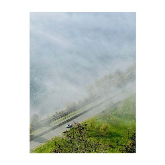 Lake Constance - Konstanz Baden-Württemberg Germany Photography Foggy Landscape Scenic Car Railroad Water Autumn Unframed Wall Art Print 18 x 24 inches