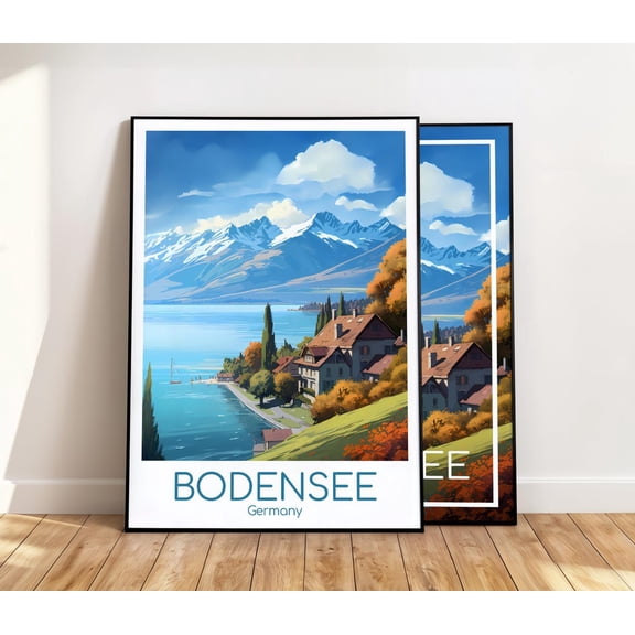 Lake Constance Poster, Germany Vintage Travel Poster, Unframed Paper Poster 11x14in