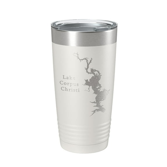 Lake Corpus Christi Map Tumbler Travel Mug Insulated Laser Engraved Coffee Cup Texas 20 oz White