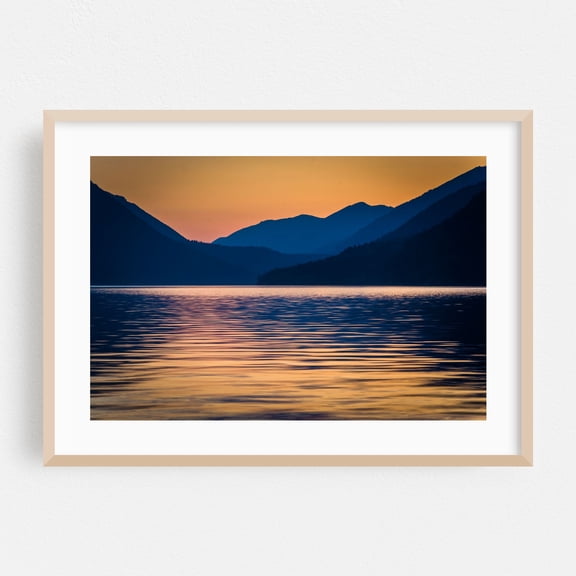 Lake Crescent - Washington Photography Sunset Mountain Landscape Nature Scenic Water Minimalist Oak Framed Wall Art Print 5 x 7 inches
