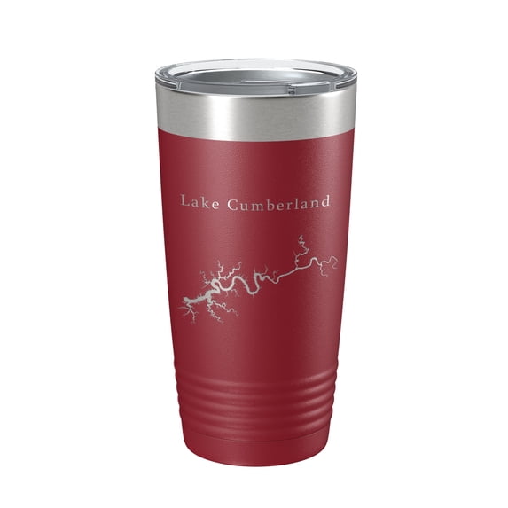 Lake Cumberland Map Tumbler Travel Mug Insulated Laser Engraved Coffee Cup Kentucky 20 oz Maroon