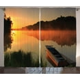 thumbnail image 1 of Ambesonne Lake Curtains 2 Panel Set, Boat on Misty Shoreline, 108" x 90", Orange Dark Green Yellow, 1 of 3
