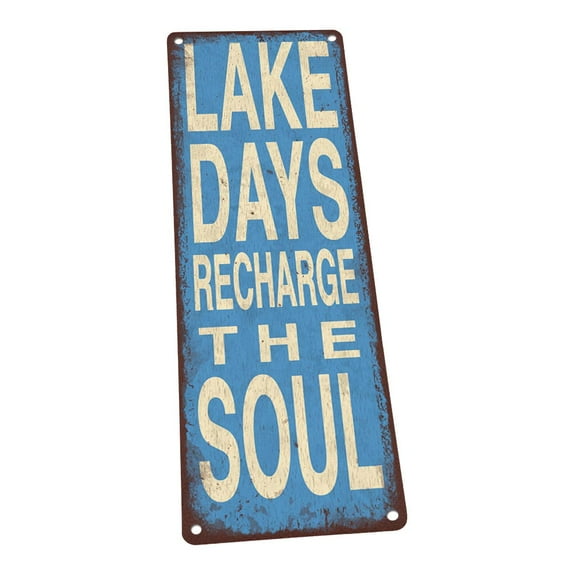 Lake Days Recharge the Soul 4"x12" Metal Sign, Wall Décor for Vacation, Cabin, and Lakehouse