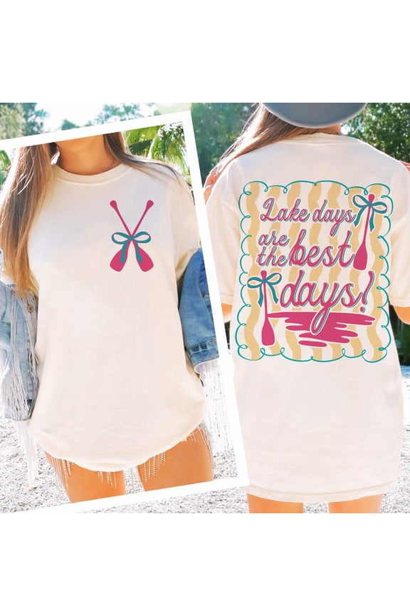 Lake Days Shirt, Girly Summer Coquette Tee, Preppy Boujee Lake Life Shirt, Hand Drawn Cute Spring and Summer Days Graphic T-Shirt Design