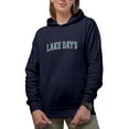 thumbnail image 1 of Lake Days, Vacation Merch Gift, Navy Blue Hooded Sweatshirt or Hoodie, Medium, 1 of 5