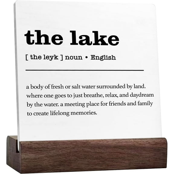 The Lake Definition Rustic Lake Plaque Sign Desk Decor,Retro Lake Cabin Home Ceramic Desk Sign Desk Decorations For Primitive Country Lake Farmhouse Shelf Table Decor