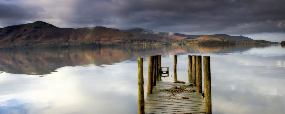 Lake Derwent Pier Cumbria England Canvas Art - John Short Design Pics (26 x 10)