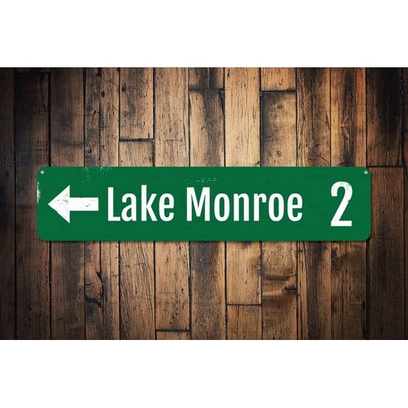 Lake Directional Arrow Mileage Sign Destination Sign Custom Miles Location Sign Distance Decor - Decoration - Size: 16 x 4 Inches