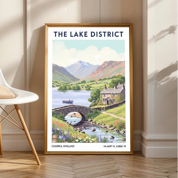 Lake District Cottage Art Print: Vintage British Landscape, Unframed Canvas Size 8x12