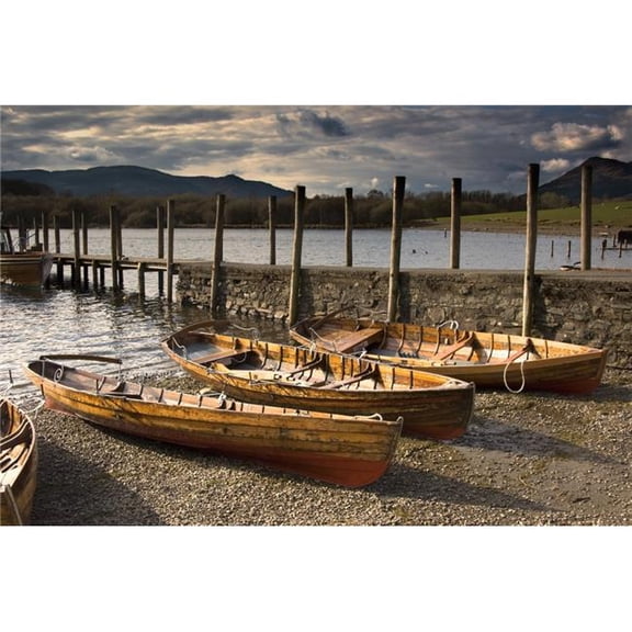 Lake District Cumbria England - Four Rowboats On Shore Poster Print, Large - 34 x 22
