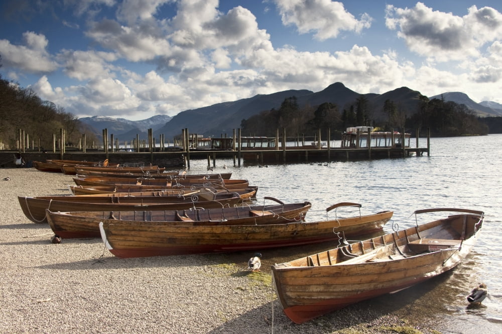 Lake District Cumbria England Rowboats On Shore Canvas Art - John Short Design Pics (17 x 11)