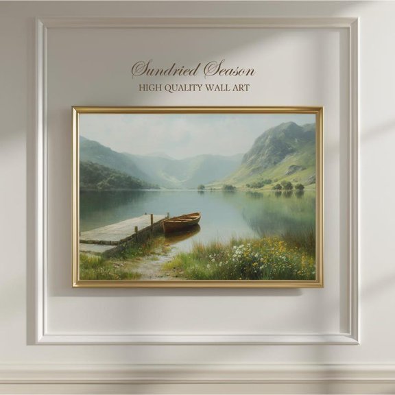 Lake District Mountain Lake Rowboat British Countryside Fell Landscape, Unframed Paper Poster 8x10in
