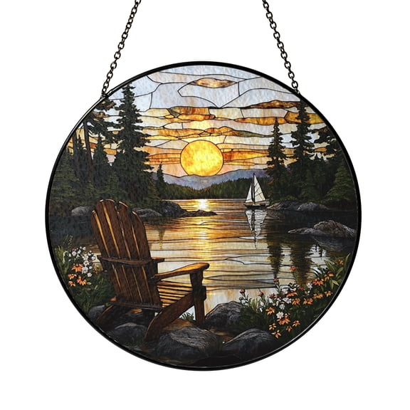 Lake Dock Stained Glass Style Suncatcher – Scenic Window Decor