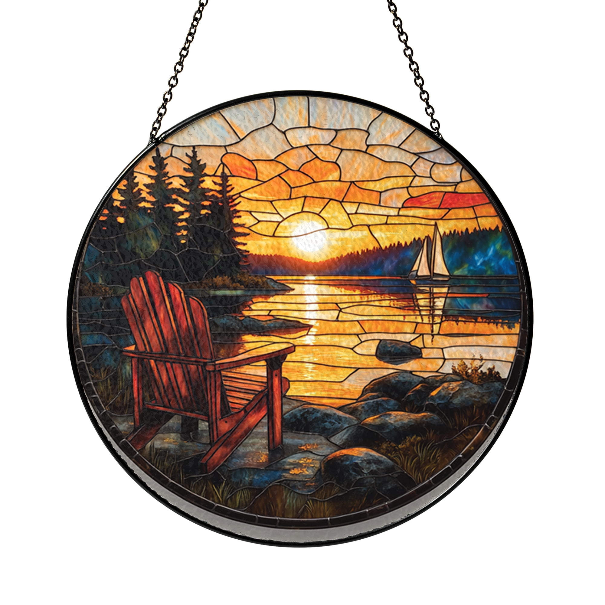 Lake Dock Stained Glass Suncatcher – Peaceful Boat Scene Window Hanging ...
