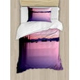 thumbnail image 1 of Lake Duvet Cover Set, Calm Lake After Sun Disappeared with Evening Skyline Tranquil Nature Inspired Print, Decorative 2 Piece Bedding Set with 1 Pillow Shams, Twin Size, Purple, by Ambesonne, 1 of 3