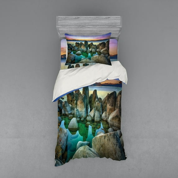 Ambesonne Nautical Bedding Set 3 Pcs, Californian Coastline, Twin, Grey Green