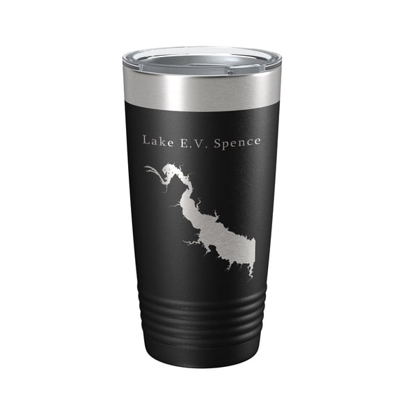 Lake E.V. Spence Reservoir Map Tumbler Travel Mug Insulated Laser Engraved Coffee Cup Texas 20 oz Black