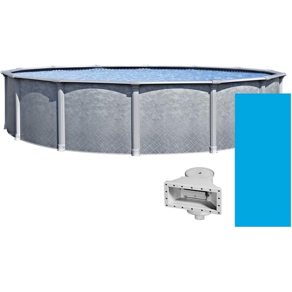 Lake Effect Pools 24' Round x 52" Height Lifestyle Above Ground Swimming Pool with 25 Gauge Solid Blue Liner