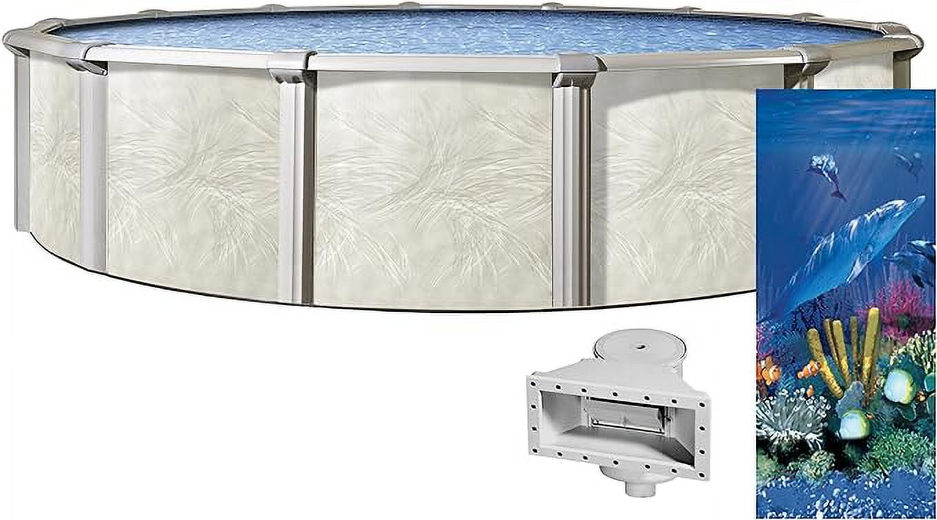 Lake Effect Pools 24' Round x 52" Height Fallston Above Ground Swimming Pool with 25 Gauge Antilles Dolphin Liner