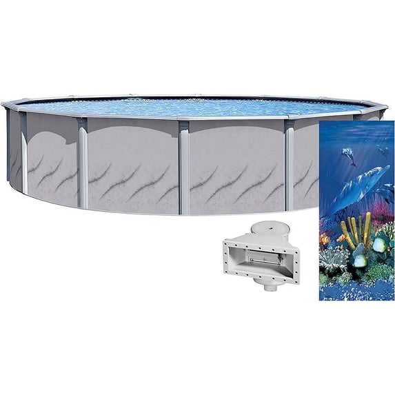 Lake Effect Pools 24' x 52" Round Galleria Swimming Pool and Antilles Dolphin 25 Gauge Liner