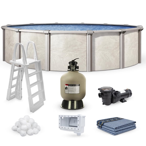 Lake Effect Pools Fallston 18' Round 52" Wall Above-Ground Swimming Pool, Full Start-up Kit