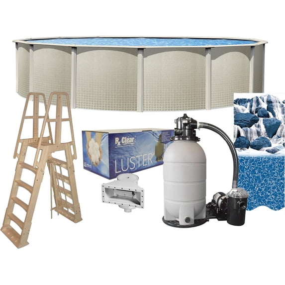 Lake Effect Pools Impressions 27' Round x 48" Wall Above-Ground Swimming Pools, Full Start-up Kit