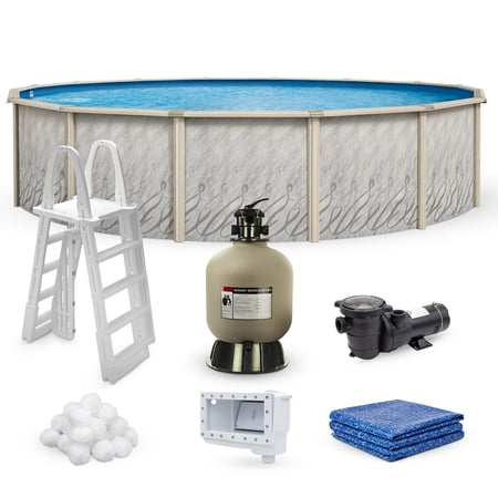 Lake Effect Pools Meadows 12' Round 52" Wall Above-Ground Swimming Pools, Full Start-up Kit
