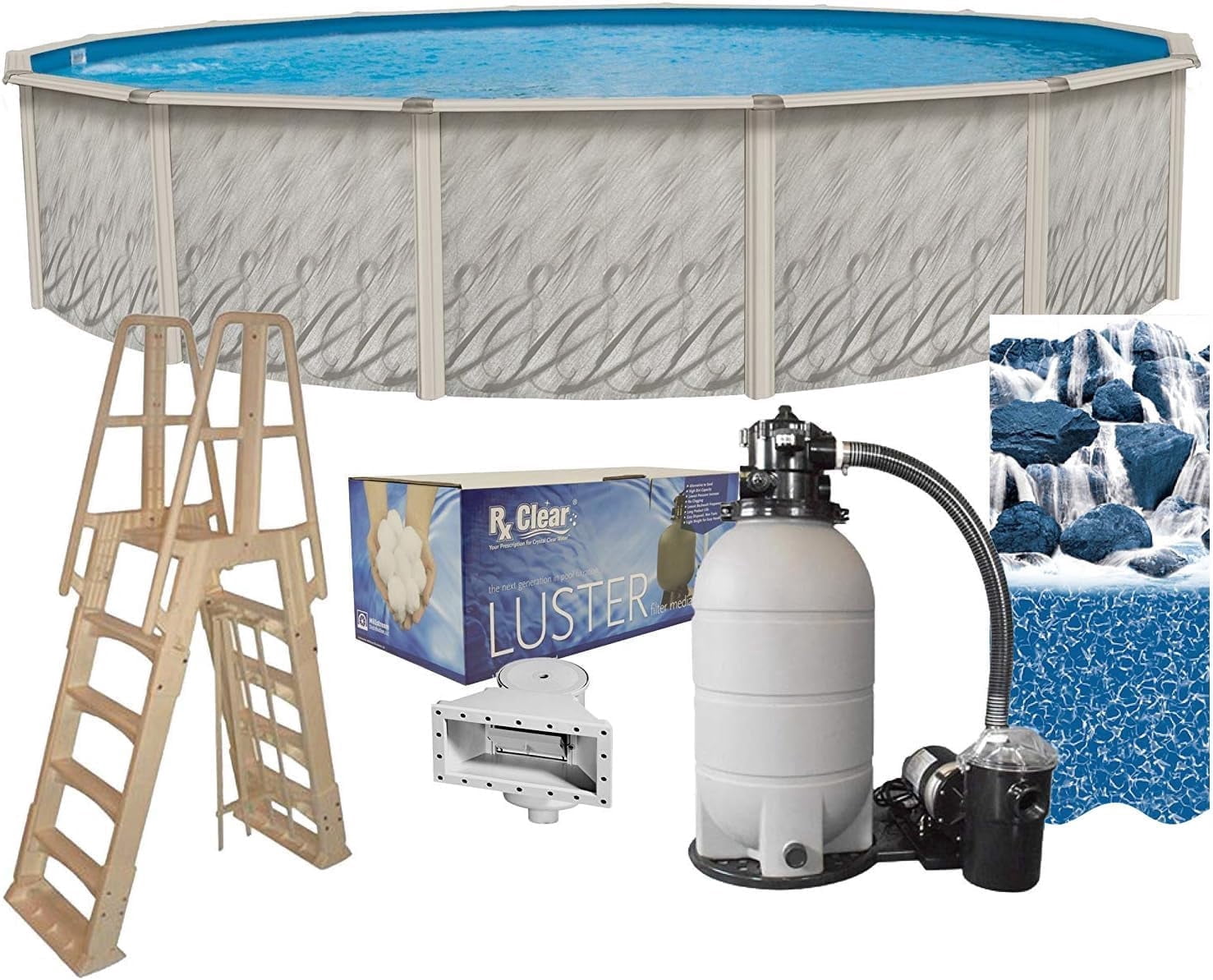 Lake Effect Pools Meadows 24' Round 52" Wall Above-Ground Swimming Pool, Full Start-up Kit
