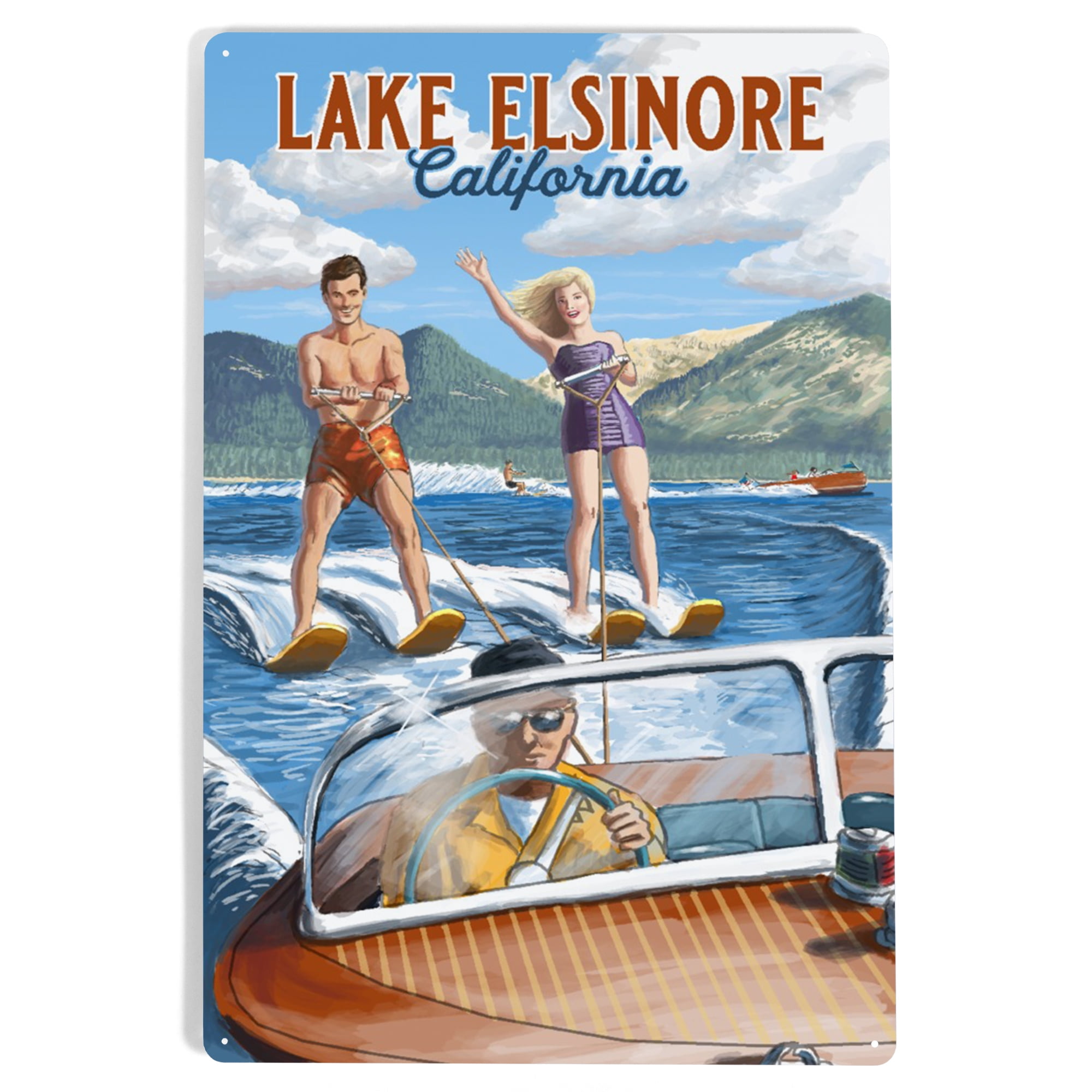 Lake Elsinore, California, Water Skiing Scene (12x18 Aluminum Art