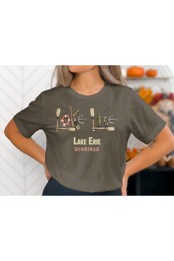 Lake Erie Michigan T-Shirt, Lake Life Soft Unisex Tee, Retro Camping Canoe Anchor Nautical Gift