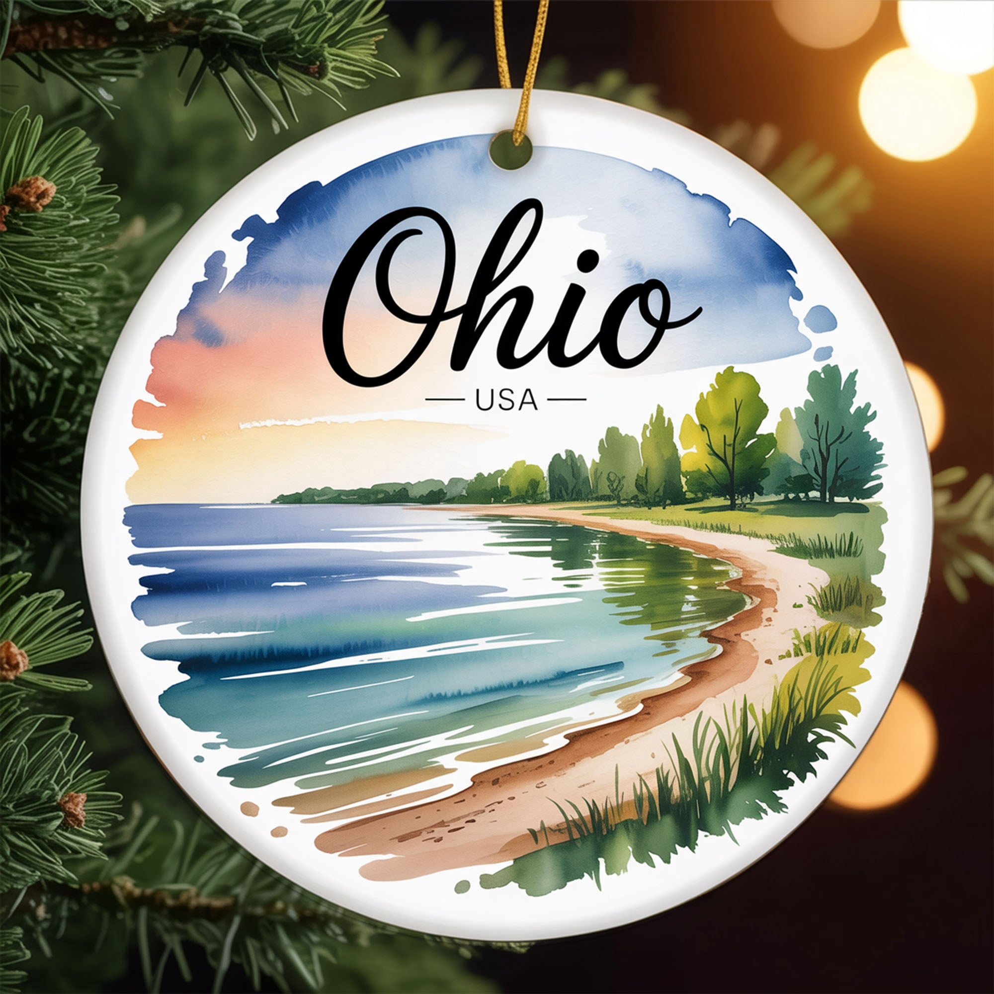Lake Erie Shores Travel Ornament – Custom Ceramic Ornament for