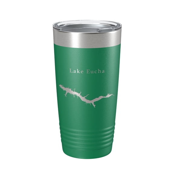 Lake Eucha Map Tumbler Travel Mug Insulated Laser Engraved Coffee Cup Oklahoma 20 oz Green