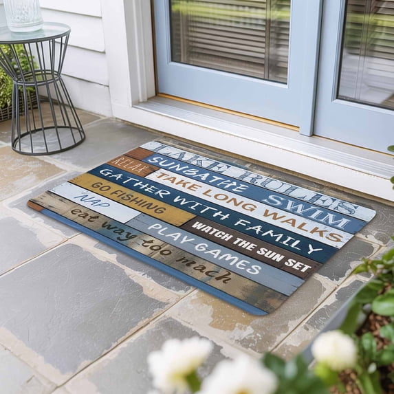 Lake Farmhouse Door Mat Indoor Outdoor, Vintage Wood Grain Country Pastoral Non Slip Welcome Mat with Rubber Backing, Absorbent Fabric Front Door Mats Entryway Rug for Home Patio Entrance 18"x30"