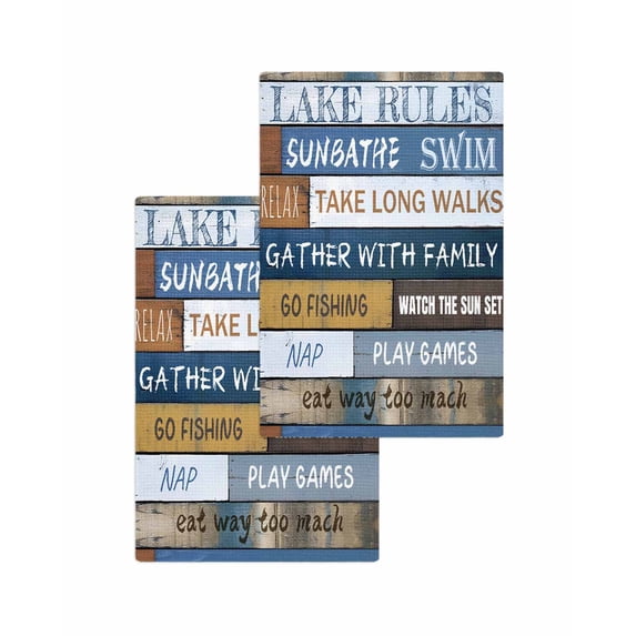 Lake Farmhouse Kitchen Dish Towels for Drying Dishes Set of 2, Vintage Wood Grain Country Pastoral Waffle Weave Microfiber Terry Hand Tea Bathroom Towels Quick Dry & Absorbent Towel 15.7x23.6