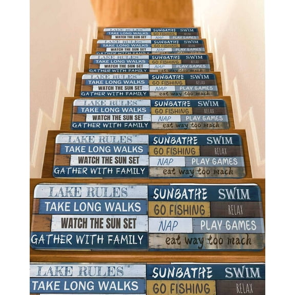 Lake Farmhouse Stair Treads for Wooden Steps Indoor Runner Rug Carpet, Vintage Wood Grain Country Pastoral 10 Pieces Peel and Stick Staircase Step Treads Covers Washable Throw Door Mats, 30"x8"