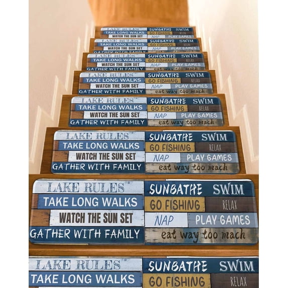 Lake Farmhouse Stair Treads for Wooden Steps Indoor Runner Rug Carpet, Vintage Wood Grain Country Pastoral 4 Pieces Peel and Stick Staircase Step Treads Covers Washable Throw Door Mats, 30"x8"