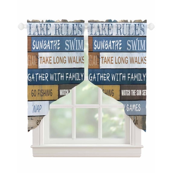 Lake Farmhouse Swag Valances for Windows, Vintage Wood Grain Country Pastoral Rod Pocket Sheer Valances for Small Windows, Swag Toppers Light Filtering for Kitchen Living Room 2 Panels 36''x36''