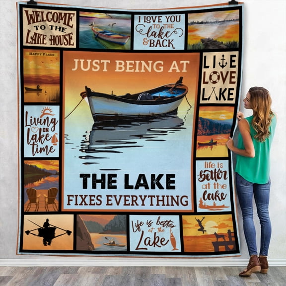 Lake Fixes Everything Rustic Cabin Decor Fleece Blanket, 30x40in Fleece Blanket