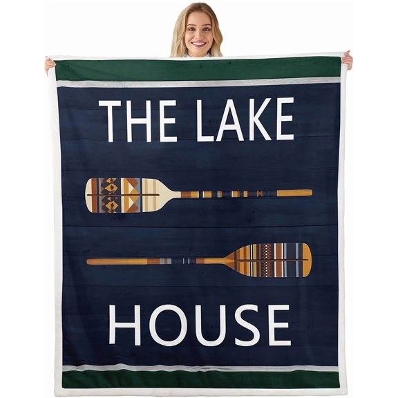 Lake Fleece Throw Blanket Kids Royal Blue Rustic Cabin Mountain Woodland for Sofa Couch Farmhouse Wooden Board All Season 30" x 40"