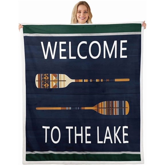 Lake Fleece Throw Blanket Throw Kids Indogo Blue Rustic Cabin Mountain Woodland for Sofa Couch Farmhouse Wooden Board All Season 30" x 40"