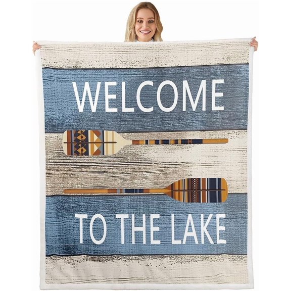 Lake Fleece Throw Blanket Throw Kids Pale Blue Rustic Cabin Mountain Woodland for Sofa Couch Farmhouse Wooden Board All Season 30" x 40"