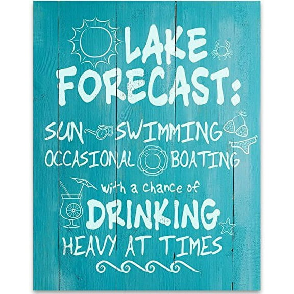 Lake Forecast Sun Swimming Boating Drinking - 11x14 Unframed Typography Art Print - Great Lake House/Resort/Bar Decor (Printed on Paper, Not Wood)