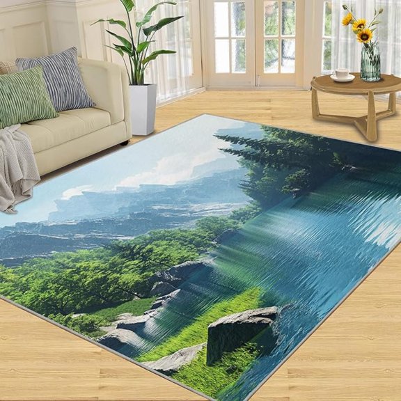 Lake Forest Rugs for Bedroom, Tropical Rainforest Area Rug, Natural Scenery Rugs for Living Room, Indoor Non-Slip Rug, Machine Washable Carpet for Front Entrance Floor Decor 4 x 6ft