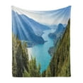 thumbnail image 1 of Lake Forest Soft Flannel Fleece Throw Blanket, Aerial View of Annecy Lake Pines Paragliding, Cozy Plush for Indoor and Outdoor Use, 50" x 70", Aqua Pale Azure Blue, by Ambesonne, 1 of 5