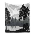 thumbnail image 1 of Lake Forest Soft Flannel Fleece Throw Blanket, Forest Tree River and Flying Bird Silhouettes Landscape, Cozy Plush for Indoor and Outdoor Use, 50" x 70", Grey Taupe Grey, by Ambesonne, 1 of 5
