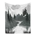 thumbnail image 1 of Lake Forest Soft Flannel Fleece Throw Blanket, Greyscale Landscape of Tree and River Silhouettes, Cozy Plush for Indoor and Outdoor Use, 50" x 70", Grey Grey, by Ambesonne, 1 of 5