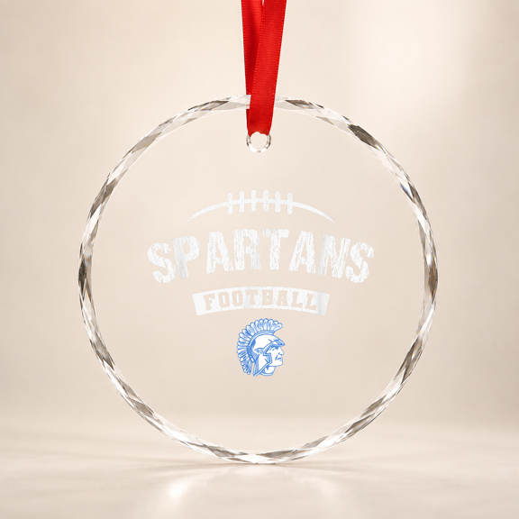Lake Forest Spartans Logo Football Distressed HS Glass Ornament