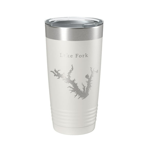 Lake Fork Reservoir Map Tumbler Travel Mug Insulated Laser Engraved Coffee Cup Texas 20 oz White