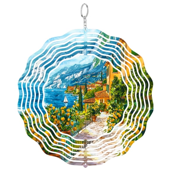 Lake Garda Italy Blue Water 3D Wind Spinner Kinetic Hanging Art Outdoor Garden Decor Trentino Travel Gift