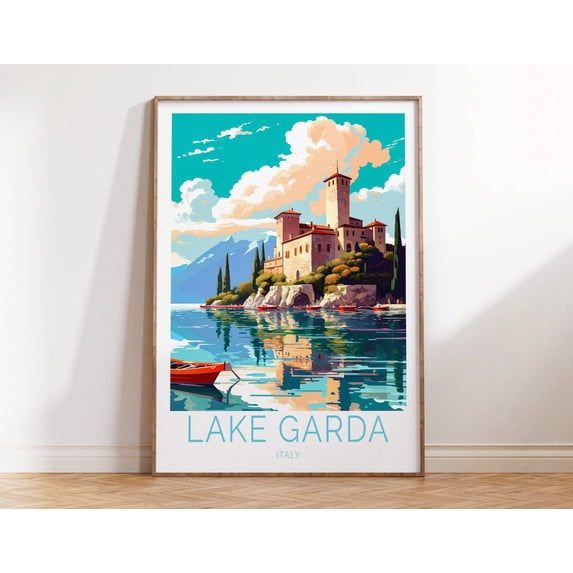 Lake Garda Italy Coastal City Scenery Travel Wall Art, Unframed Canvas Size 12x18
